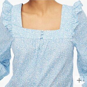 New J Crew Size 2X Square neck ruffle top Blue/White SU23 *Stain*